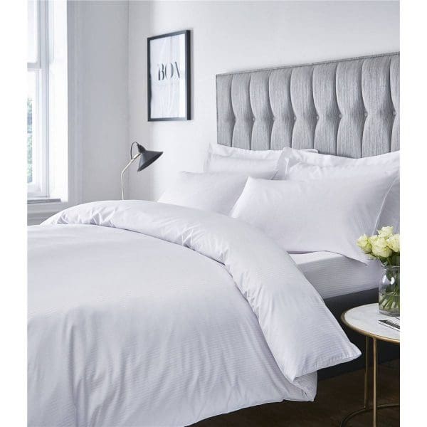 Catherine Lansfield 300TC Satin Stripe White Duvet Set Double