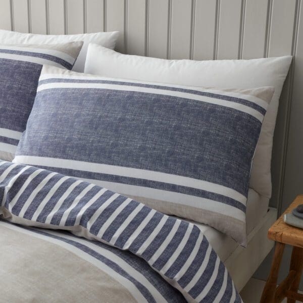 Catherine Lansfield Textured Banded Stripe Blue Duvet Set Single - Image 3