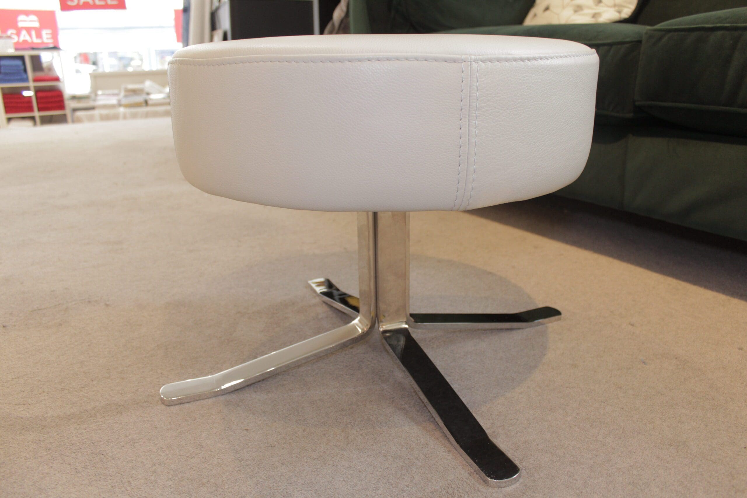 Ex Display - Fama Lenny Footstool in Dalmata Leather In Colour Cream