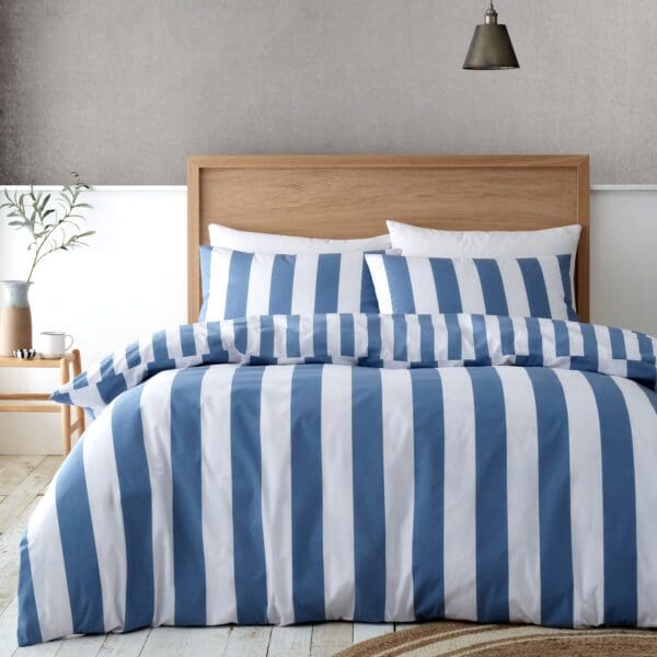Catherine Lansfield Cove Stripe Blue Duvet Set King