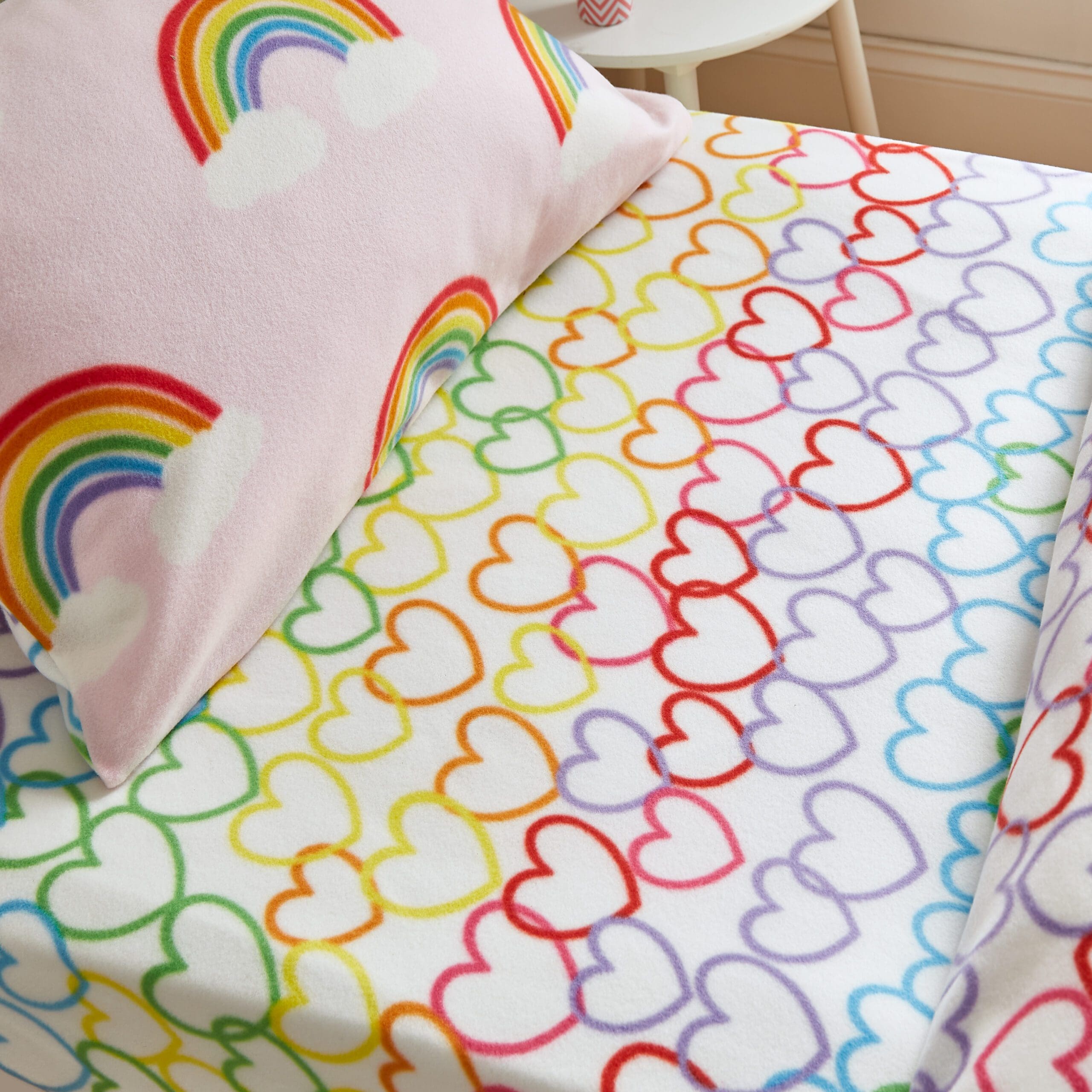 Catherine Lansfield Rainbow Hearts Fleece Fitted Sheet Double