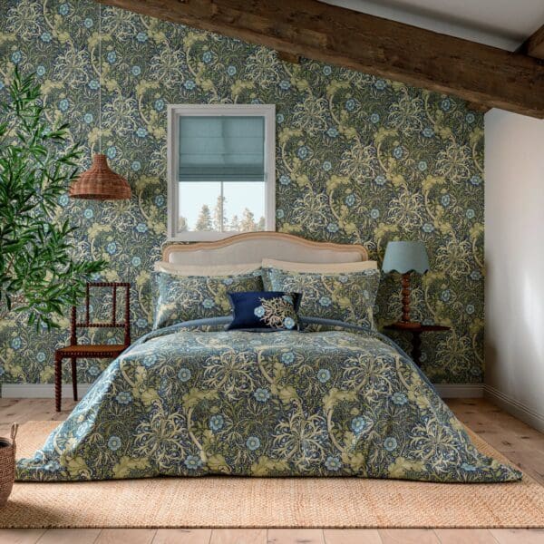 Morris & Co Seaweed Duvet Set Superking in Cobalt/Thyme