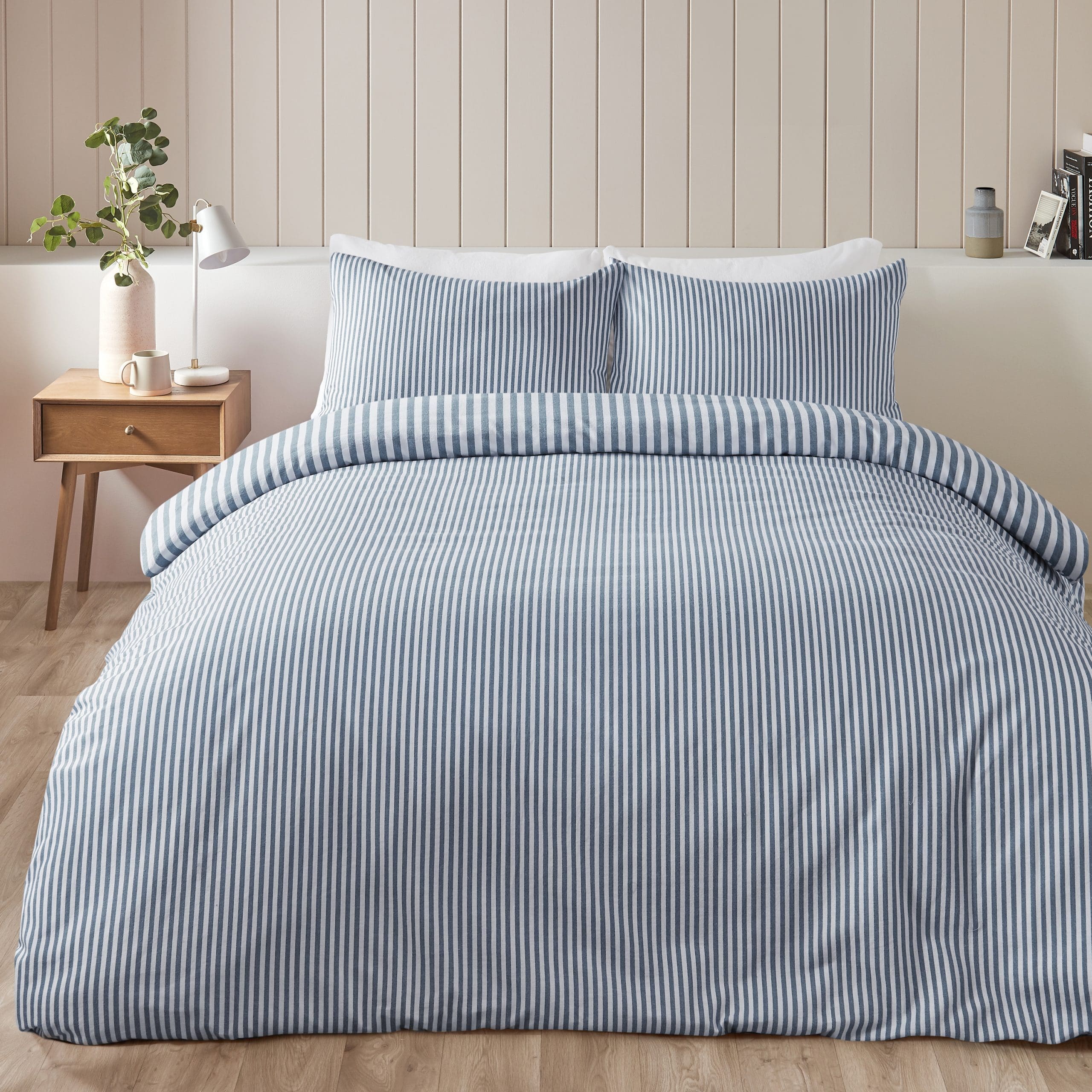 Catherine Lansfield Brushed Stripe Blue Duvet Set King