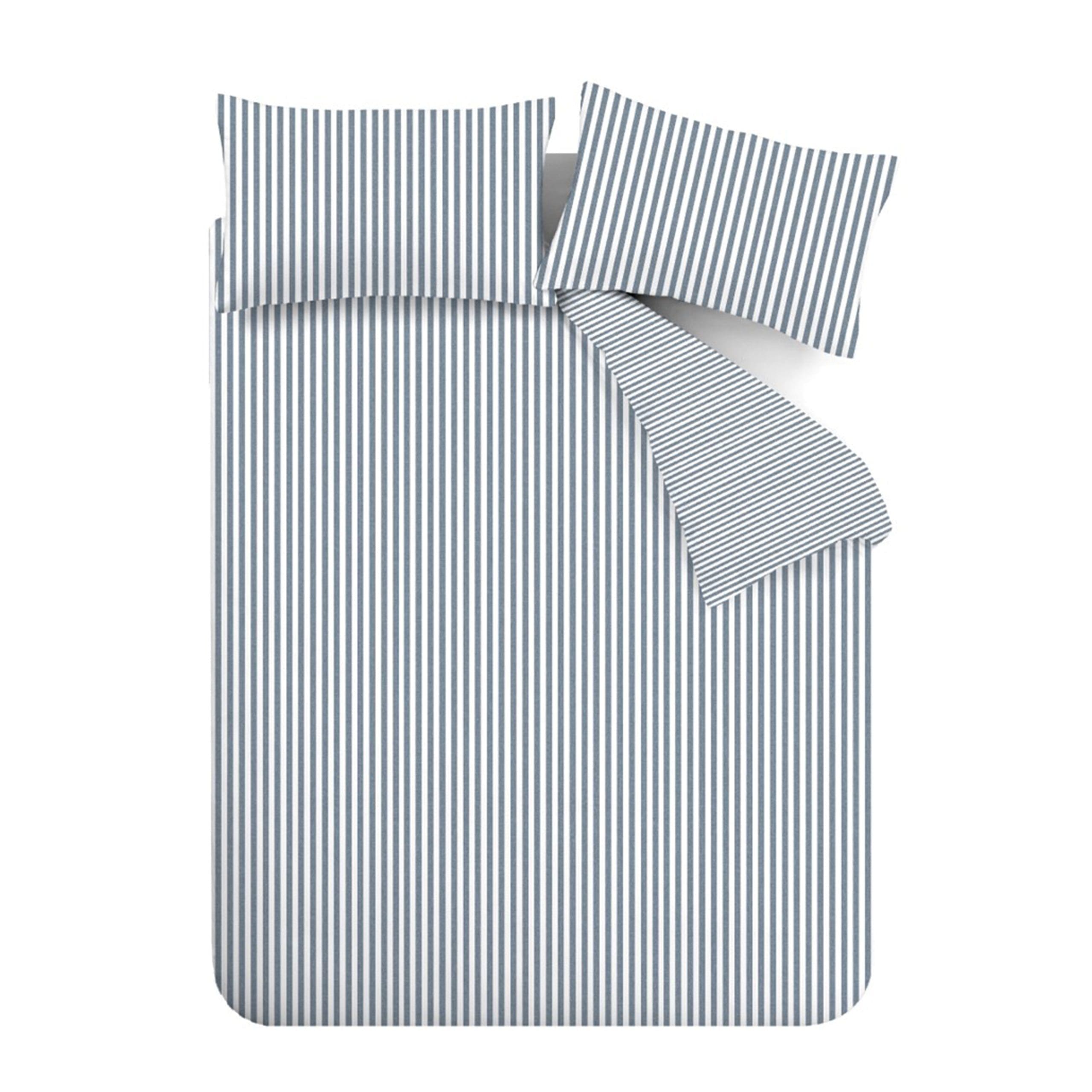 Catherine Lansfield Brushed Stripe Blue Duvet Set King - Image 4