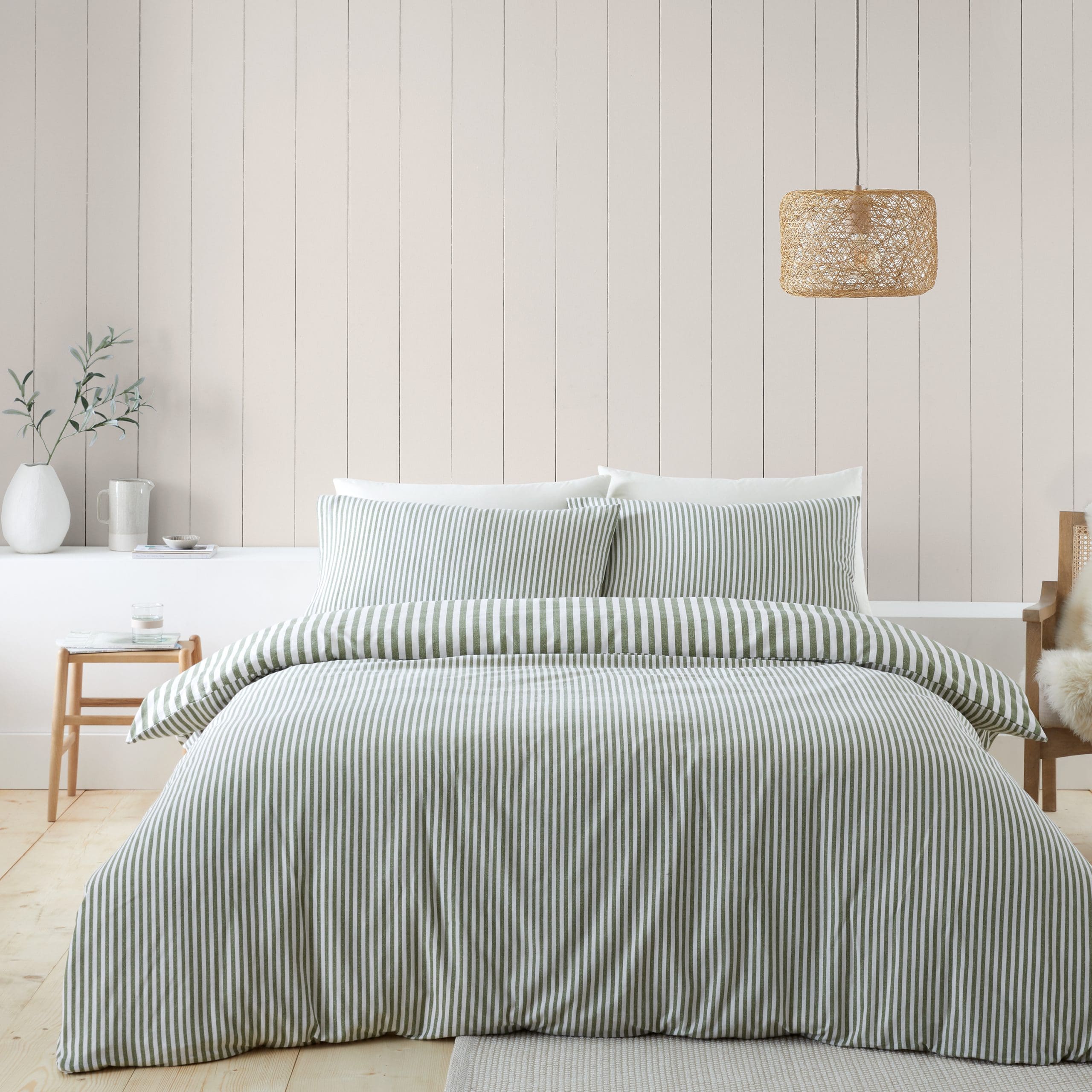 Catherine Lansfield Brushed Stripe Green Duvet Set Double