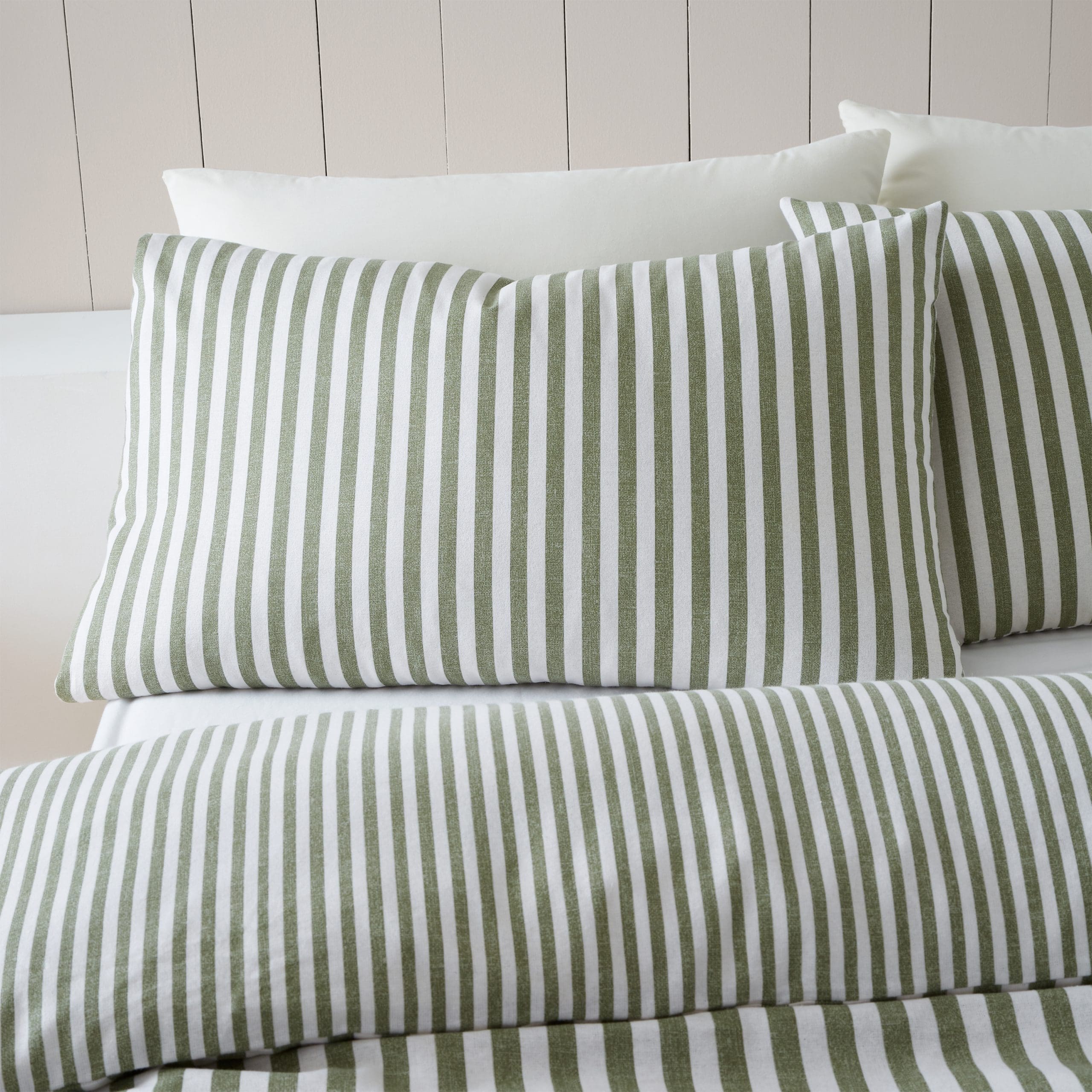 Catherine Lansfield Brushed Stripe Green Duvet Set Double - Image 2