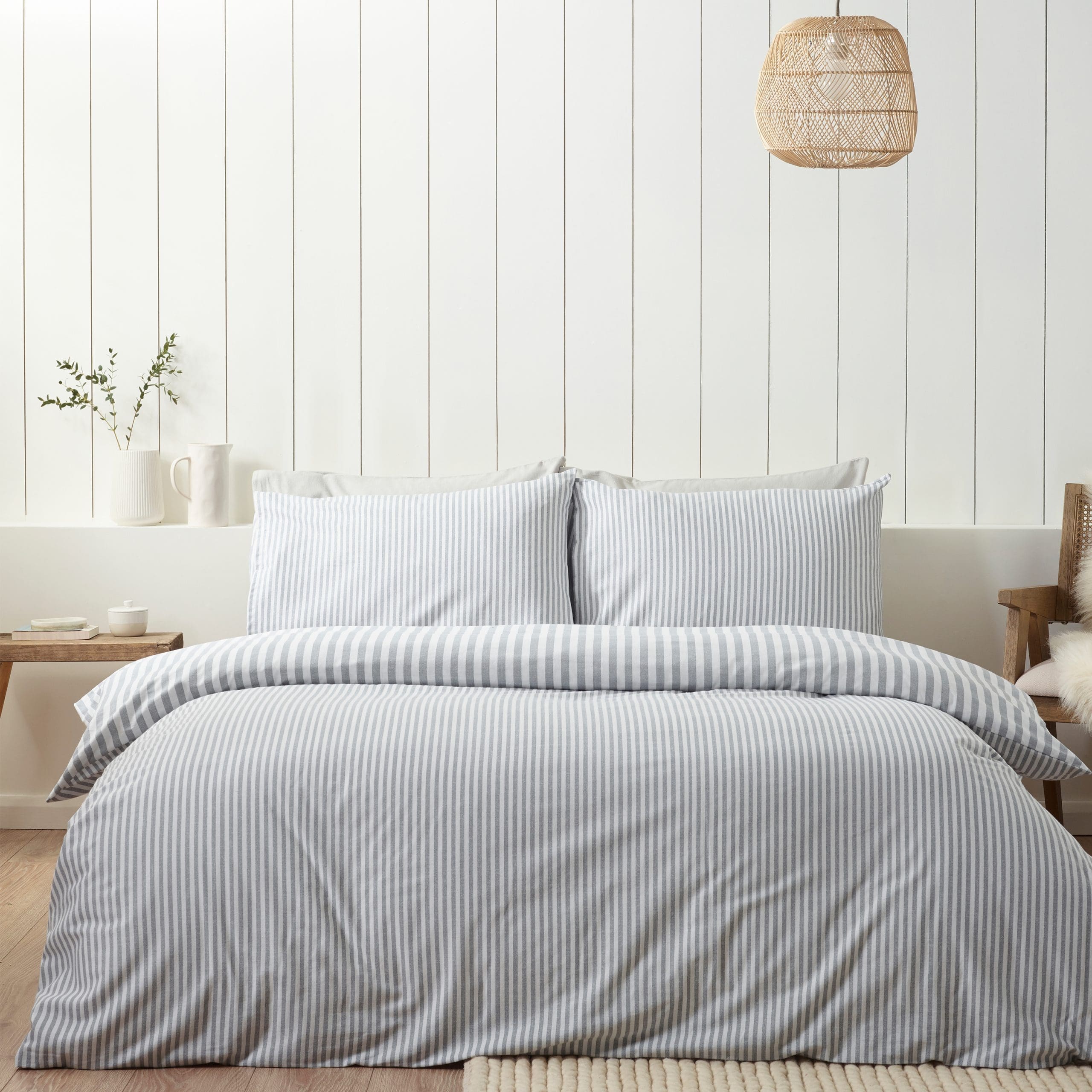 Catherine Lansfield Brushed Stripe Silver Duvet Set Single
