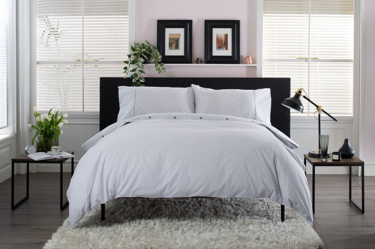 The Lyndon Company Gingham Grey Duvet Set Double