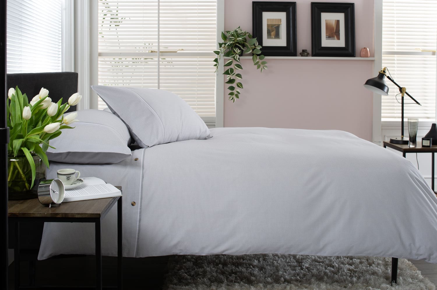 The Lyndon Company Gingham Grey Duvet Set Double - Image 2